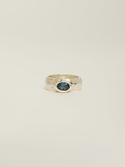 Chunky silver ring set with a london topaz