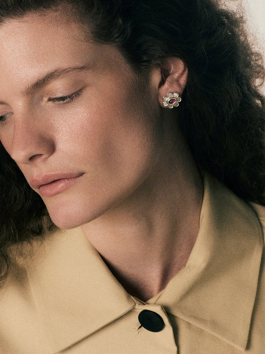 Silver & Tourmaline Blossom Studs
