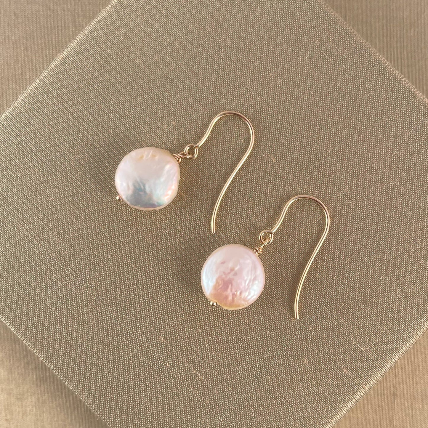 Single Drop Coin Pearl Earrings in 9ct Yellow Gold